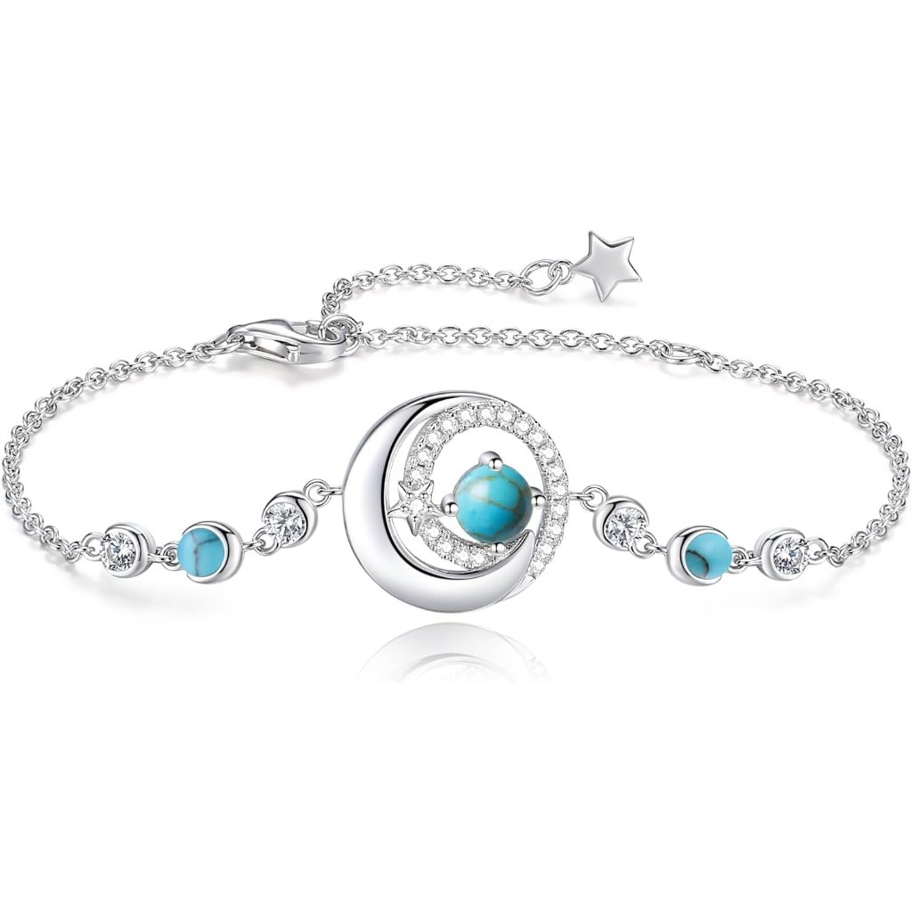 Birthstone Bracelets 925 Sterling Silver Moon And Star Bangle Charm Bracelet Fin